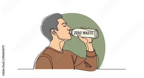 Man drinking from reusable water bottle.