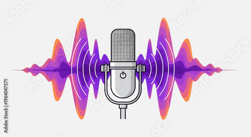 Microphone with Sound Wave Pattern.