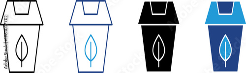 Recycling bin with leaf symbol concept of organic waste management, composting and environmentally friendly living