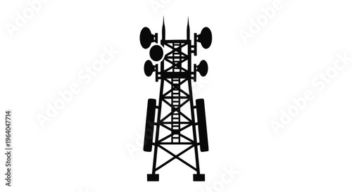 Vector illustration of silhouette of a telecommunication tower with antennas
