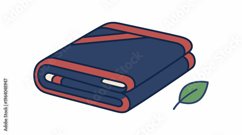 Blue Blanket with Red Trim and Green Leaf Illustration