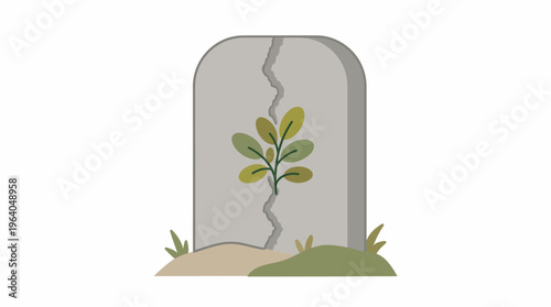 Cracked Tombstone with Plant Growing Through - Symbol of Hope and Resilience