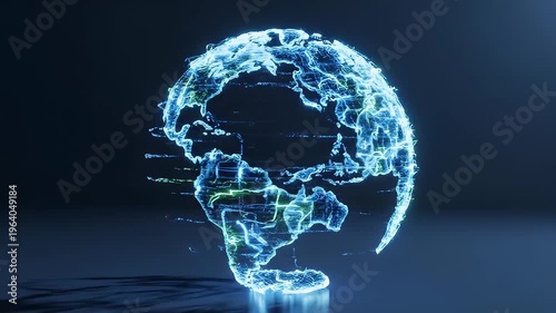 Abstract digital Earth globe with glowing network lines on dark background