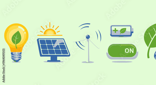 Eco friendly energy icons on display.