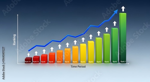 Gradient Rising Bar Chart with Upward Arrows in Modern Chart