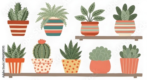 Potted Plant Variety on Multi-Level Shelves