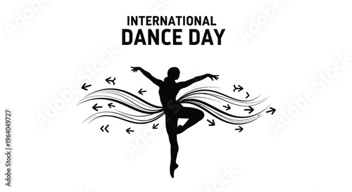 Vector graphic illustration celebrating international dance day with a graceful ballerina silhouette and flowing abstract lines