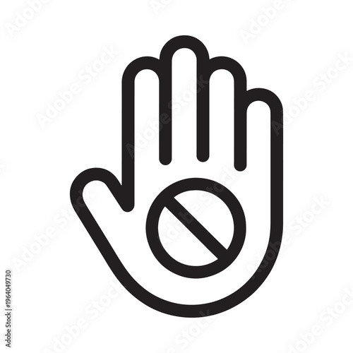 A black and white outline of a hand with a prohibition symbol
