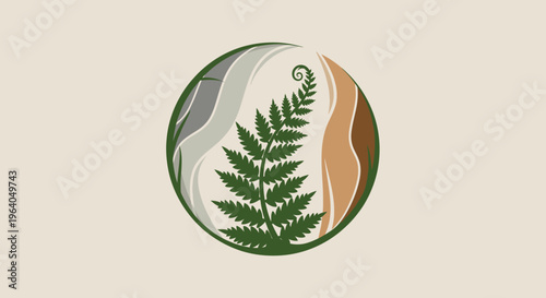 Green fern leaf in circle logo.