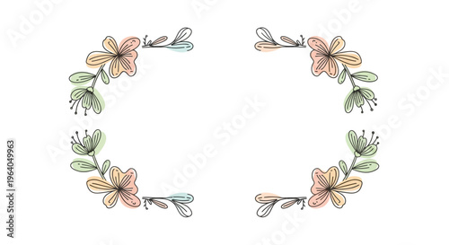 Hand-Drawn Floral Wreath Corners with Pastel Colors