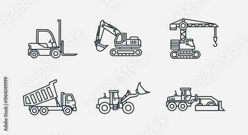 Heavy construction machinery and vehicles.