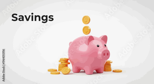 Pink Piggy Bank with Coins.