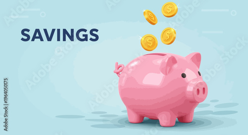 Pink Piggy Bank with Coins.