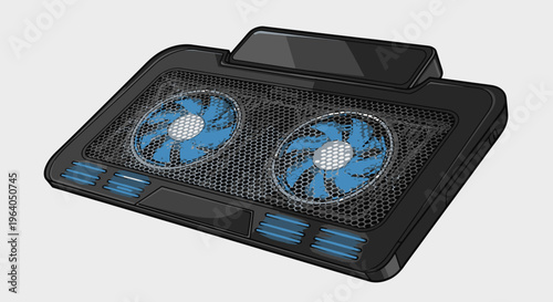 Laptop cooling pad with two fans.