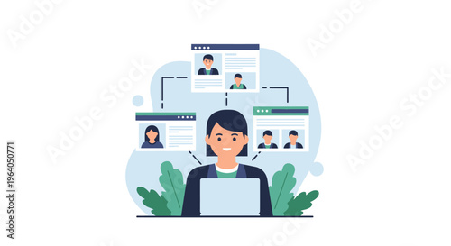 Recruiter using laptop selecting candidates from online profiles for job hiring