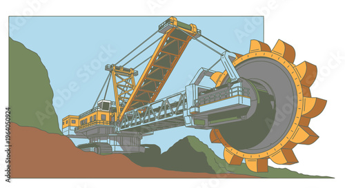 Large mining excavator machine gear wheel.