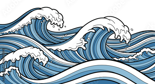Large Ocean Waves Crashing Illustration.