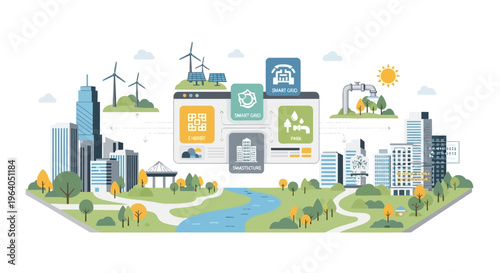 Smart City Technology and Sustainable Urban Development Concept