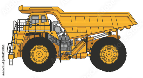 Large Yellow Mining Dump Truck Vehicle.