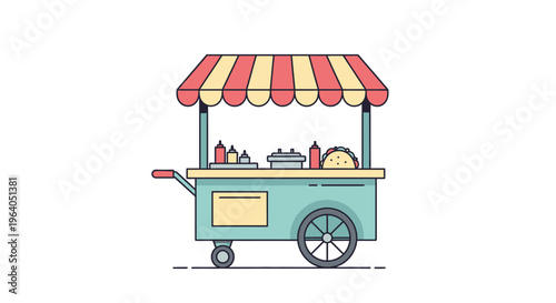 Street Food Cart with Tacos and Condiments