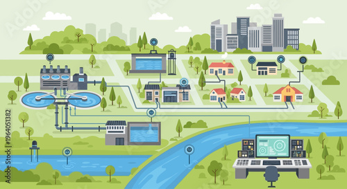 Smart Water Management System: City Infrastructure, Treatment Plant, and Distribution Network