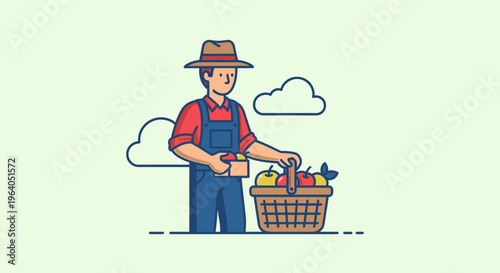 Man holding basket of fresh apples.