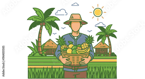 Man holding basket of fresh produce.