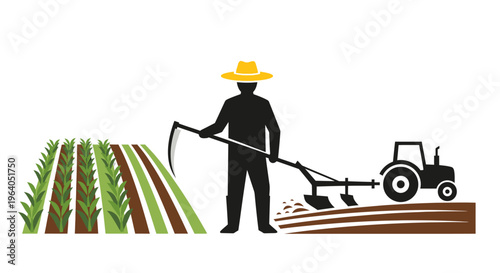 Man in hat plowing field with tractor.