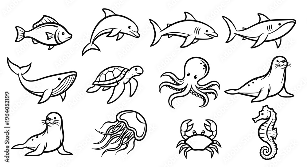 Obraz premium Marine animals illustrations set 1.