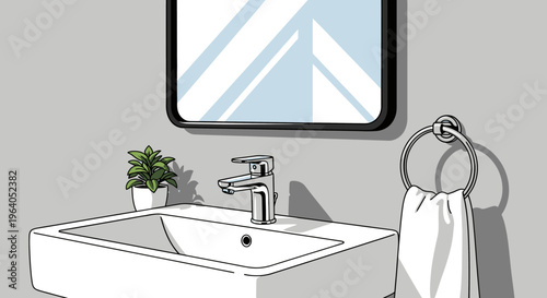 Modern bathroom sink with silver faucet.