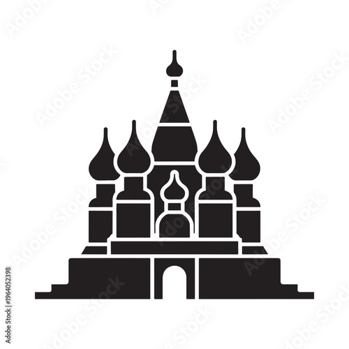 A simplified black silhouette depicts st basil s cathedral in moscow russia