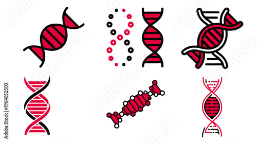 DNA Editable Line Icon Set – Helix, Molecule, Genetic Science, Lab Test & Biology Vector Icons