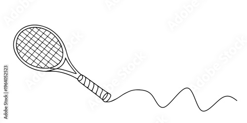 Tennis Racket Line Art, Minimalist continuous-line drawing of a tennis racket, partially visible.