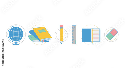 School education icons with books globe.