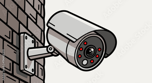 Security camera on a wall bracket.