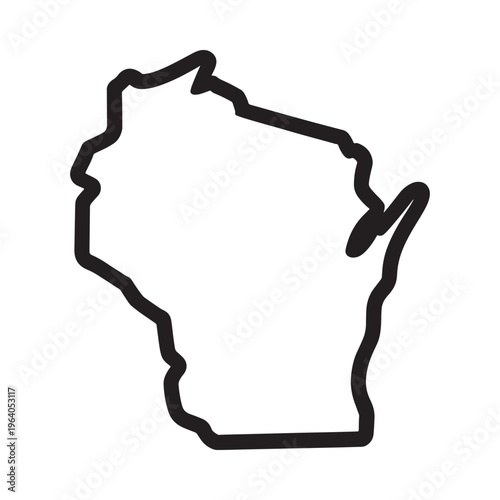 A simple black outline depicting the geographical shape of the state of wisconsin