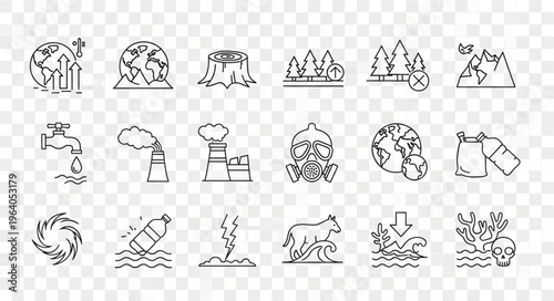 Collection of Environmental Issues and Ecological Problems Icons.