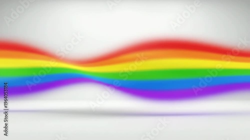 Abstract Vibrant Rainbow Pride Flag Wave with Motion Blur Flying Across a Clean White Minimalist Studio Background, Symbol of LGBTQ Diversity and Inclusion.