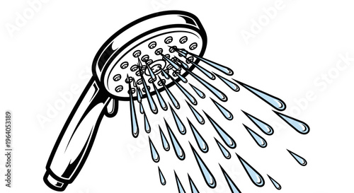Shower head with water spraying out.