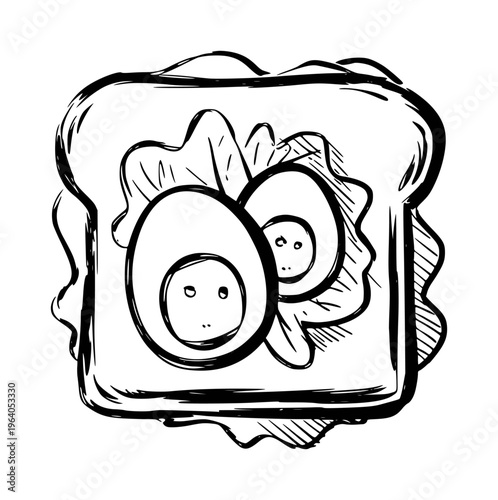 Hand Drawn of a Delicious Egg Sandwich with Lettuce White Background food breakfast