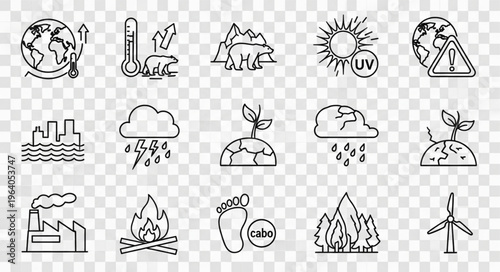 Climate Change Icons - Global Warming, Pollution, and Environmental Impact.