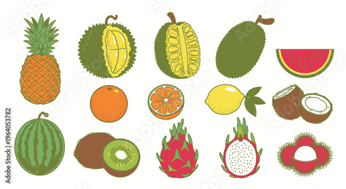 Variety of colorful fruit icons.