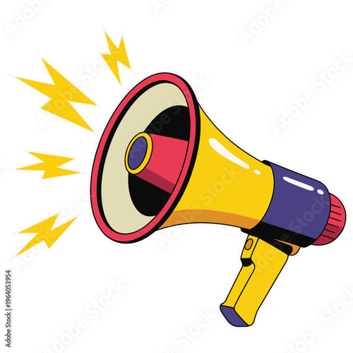 Yellow megaphone with lightning sound bolts