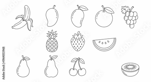 Variety of Fresh Fruit Illustrations.
