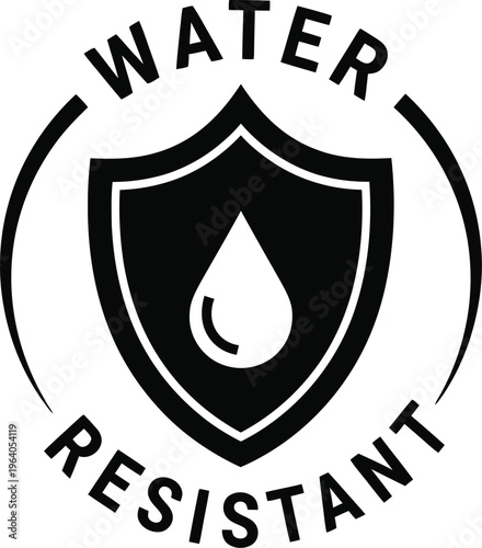 Water resistant logo with shield and droplet icon