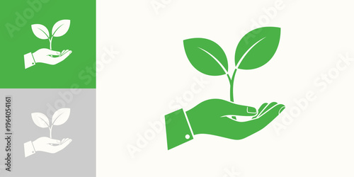 A hand gently cradling a vibrant green plant sprout, symbolizing growth, nature conservation, and environmental care.