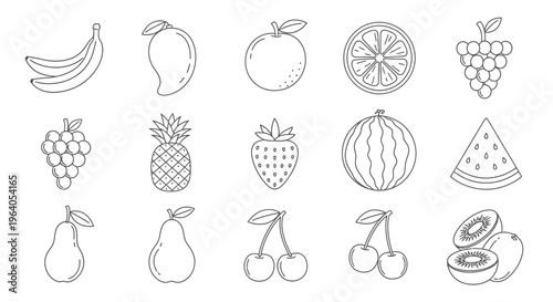 Variety of fruit icons line art 7.