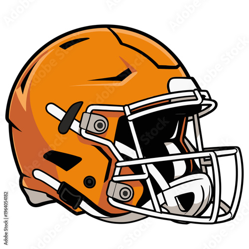 Orange American football helmet with facemask