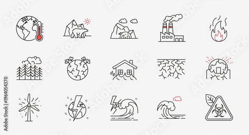 Collection of environmental issues and sustainable energy icons.