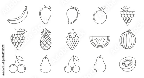 Variety of fruit icons line drawings 5.